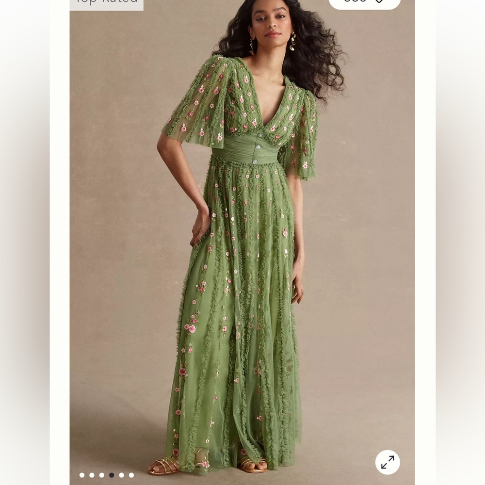 NEW FLORAL V-NECK RUFFLE DETAIL EMPIRE WAIST GOWN SIZE 10